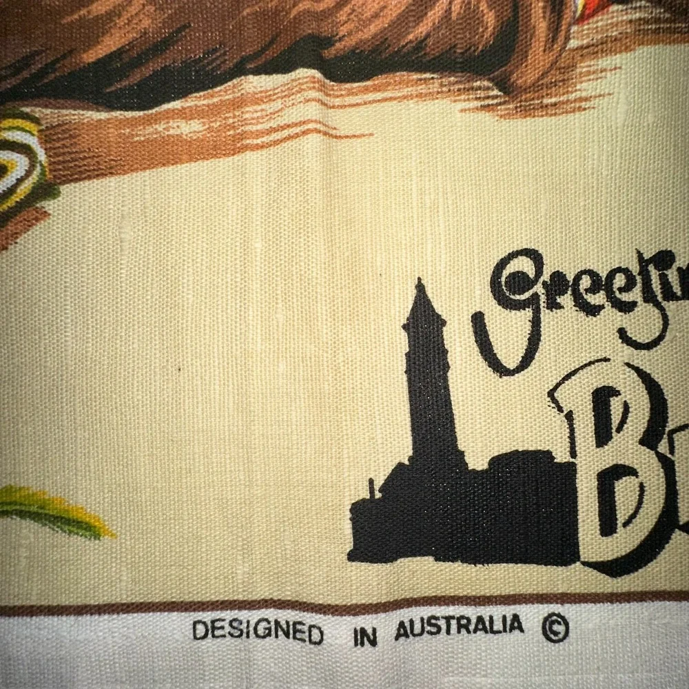 Vintage Tea Towel‎ ROSS Retro Australian The Jolly Swagman Linen Cotton Unused